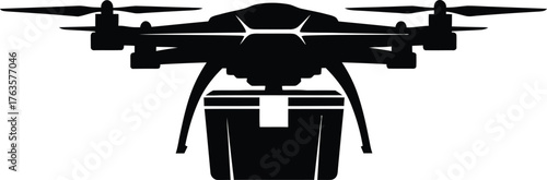 Drone Delivery Service Black Silhouette Icon Vector Illustration