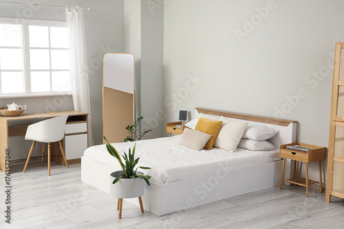 Interior of hotel room with...