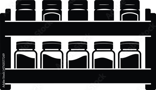 Spice rack with ten jars icon vector graphic black silhouette kitchen storage and condiments organization