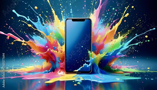 The phone in a splash of paint
