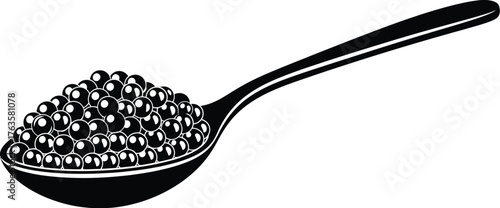 Black and white caviar illustration on spoon gourmet delicacy