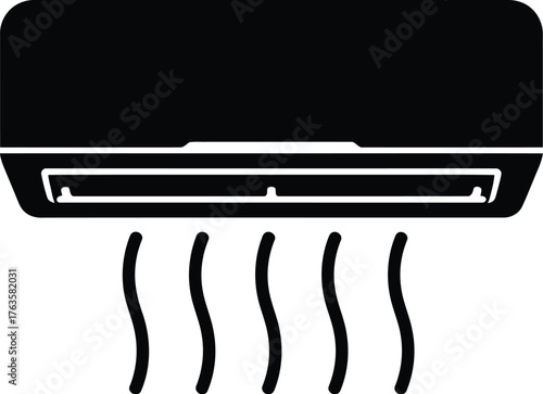 Illustration of air conditioner unit with air flow in black and white