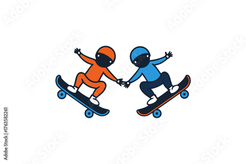 Silhouette of cartoon a skateboarder jumping, vector, dynamic pose isolated on white background