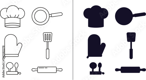 Kitchenware vector icon set cooking tools and utensils design