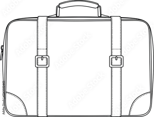 Illustration of a rectangular bag with straps and metal buckles