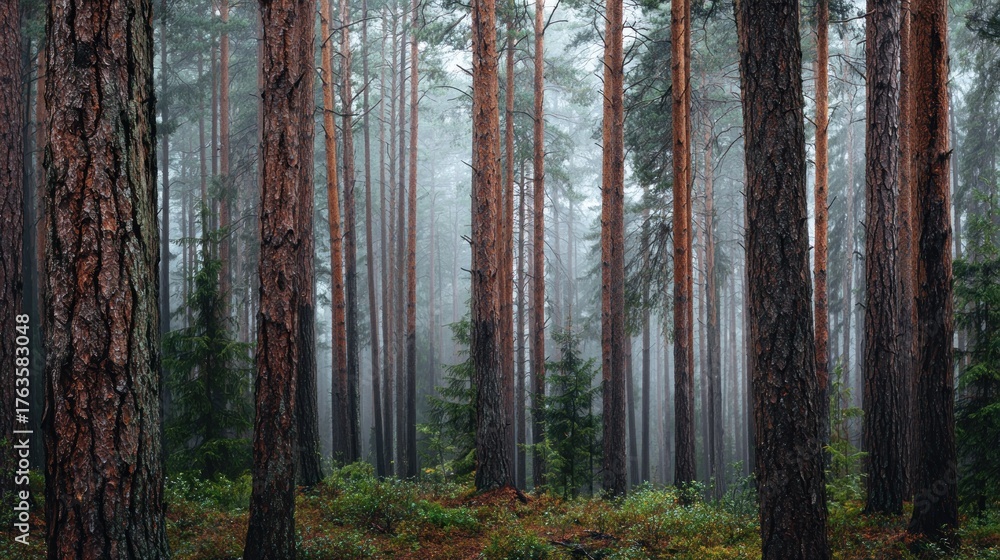 Fototapeta premium Misty forest trunks