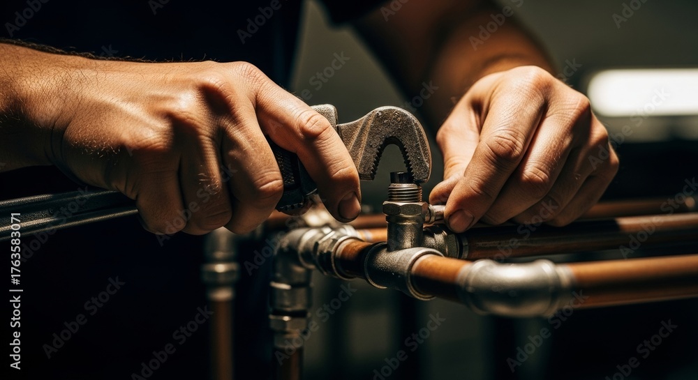 custom made wallpaper toronto digitalA man is fixing a pipe with a wrench. Concept of determination and focus as the man works to repair the pipe
