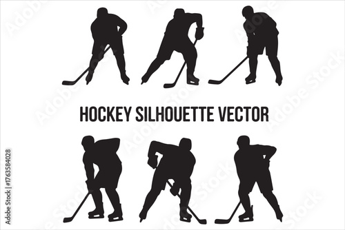 Hockey Players Silhouette Set  Sport Action Poses Vector Design
