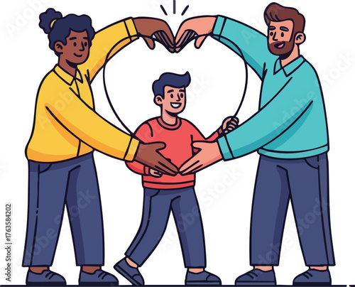 Diverse Parents and Child Forming Heart Shape with Hands.