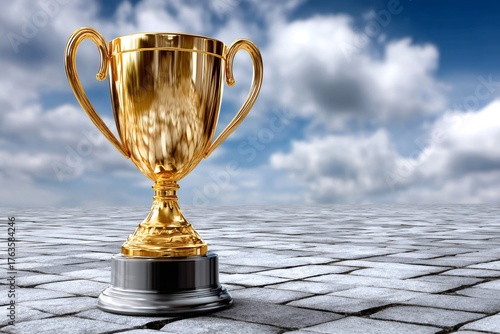 Golden trophy symbolizing success and victory on pavement