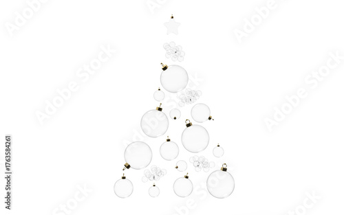 Christmas tree of clear glass balls with golden fixtures
