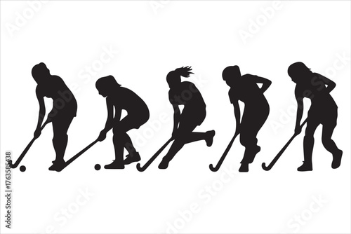 Hockey Players Silhouette Set  Sport Action Poses Vector Design