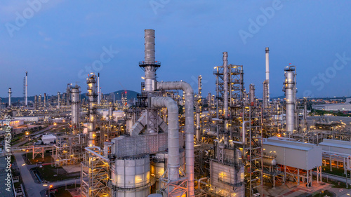 Wallpaper Mural Aerial view oil and gas refinery plant at night, Oil and gas industrial petrochemical fuel power and energy at industry zone, Oil and gas refinery industrial energy supply chain. Torontodigital.ca