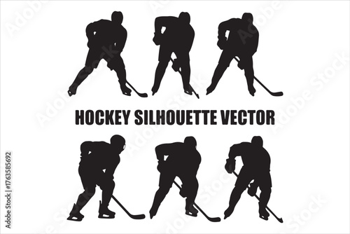 Hockey Players Silhouette Set  Sport Action Poses Vector Design
