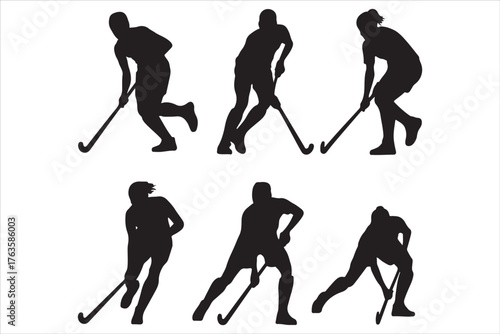 Hockey Players Silhouette Set  Sport Action Poses Vector Design