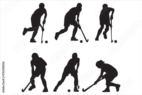 Hockey Players Silhouette Set  Sport Action Poses Vector Design