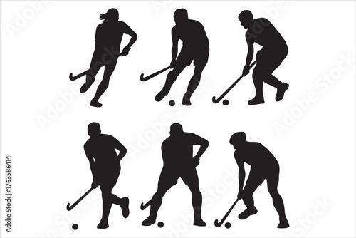 Hockey Players Silhouette Set  Sport Action Poses Vector Design