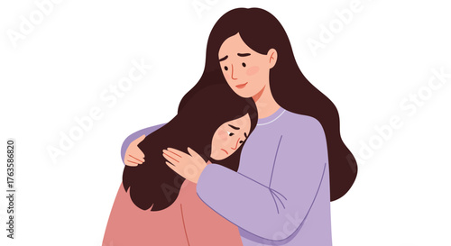 Caring woman comforting a sad teenager with a warm hug