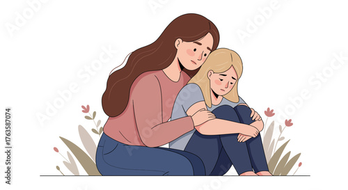 Caring support: a mother comforts her daughter in a quiet moment
