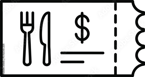 Food coupon vector icon black line art restaurant voucher special offer with fork knife and dollar sign outline style