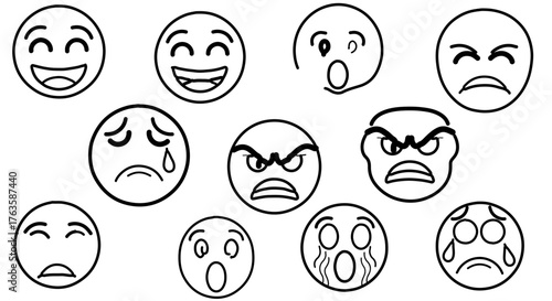 Collection of various cartoon emoji with different facial expressions