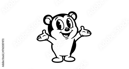 Cheerful cartoon bear with open arms, a cute and friendly character design