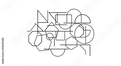 Abstract geometric shapes featuring circle, square, triangle, and other polygons