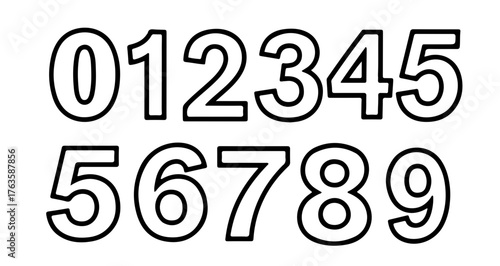 Numbers from 0 to 9 in outline style, perfect for educational materials and designs