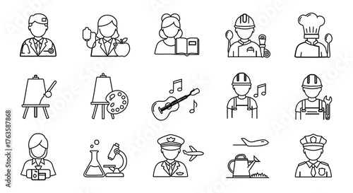 Hand drawn vector illustration of different professions, perfect for coloring book