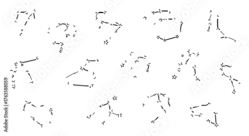 Collection of constellation line art, celestial map of zodiac signs in space
