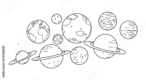 Solar system planets, showing the arrangement of celestial bodies in space
