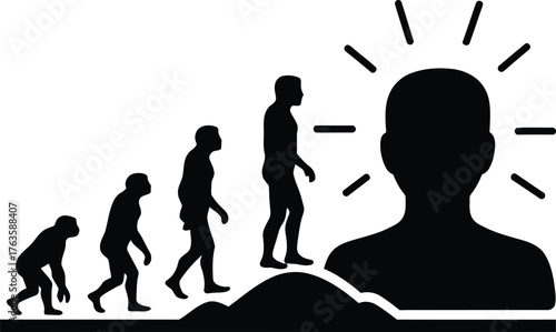 Human Evolution Stages Silhouette Idea Concept Progressive Intellectual Development Black Icon