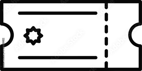 Black line icon of a rectangular ticket or coupon with perforation and star symbol