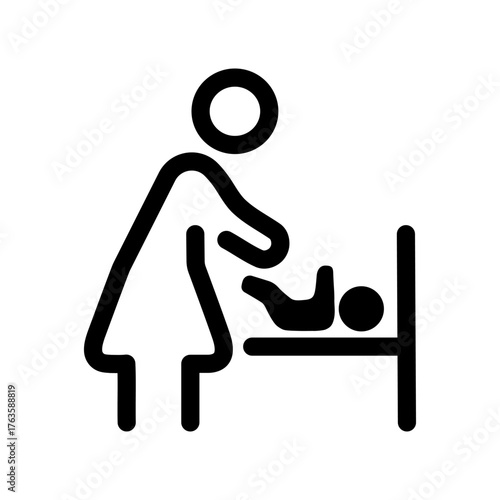 Icon of mother and baby room with changing table. Diaper changing station. Nursery or mother room sign for public facilities. Simple outline vector illustration with editable stroke.