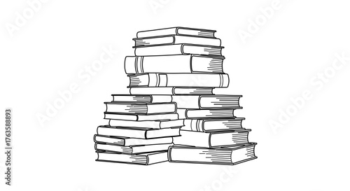 Hand drawn sketch of a stack of books, perfect for educational or library themes