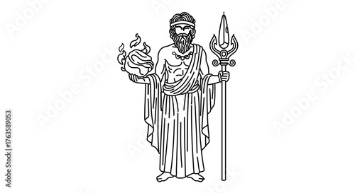 Detailed line art illustration of hades, the greek god of the underworld