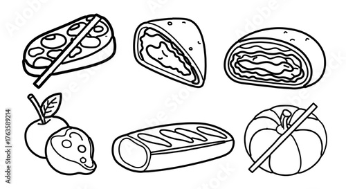 Traditional japanese sweets mochi hand drawn wagashi for tea ceremony