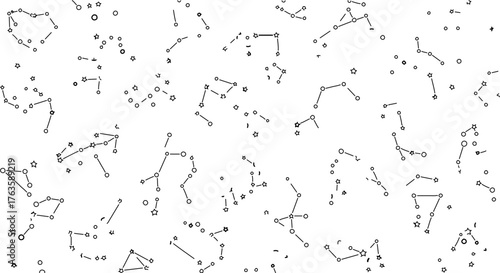 Hand drawn illustration of many constellations and stars