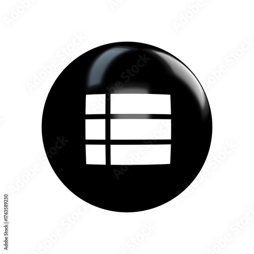White menu icon on black glossy button in transparent