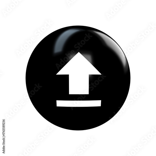 upload white icon on black glossy button in transparent