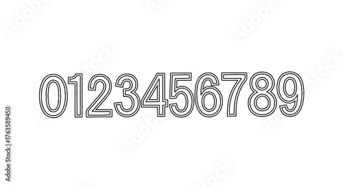 Hand drawn numbers from zero to nine for coloring book or other design