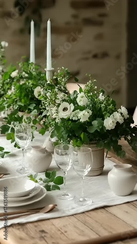 Elegant table setting with floral arrangements for dining