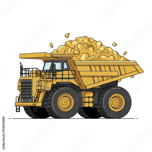 Cartoon Mining Dump Truck Filled with Golden Ore.