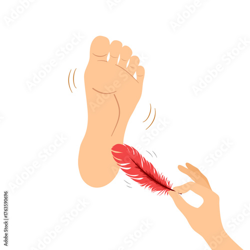 Feather foot tickle in flat design on white background.