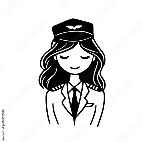 Flight Attendant. Flight Attendant simple black and white line art vector logo