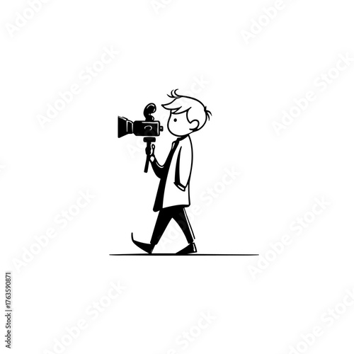 Movie Director. Movie Director simple black and white line art vector logo