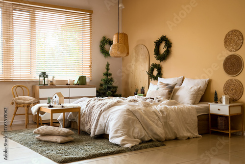 Interior of bedroom with ta...