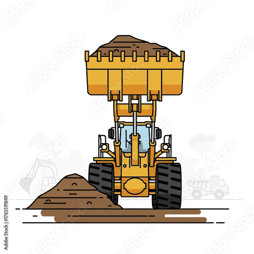 yellow loader lifting dirt, construction site clip art preview