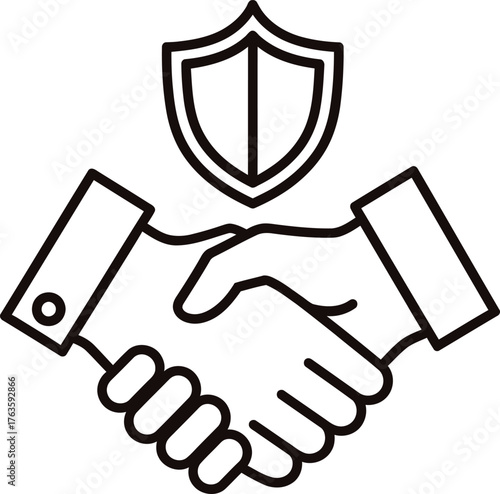 Secured Partnership Handshake Shield Line Icon Trust Protection Agreement Vector Graphic