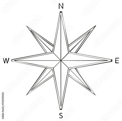 Wind Rose Icon, Cardinal Direction, Star Shape, Orientation Tool